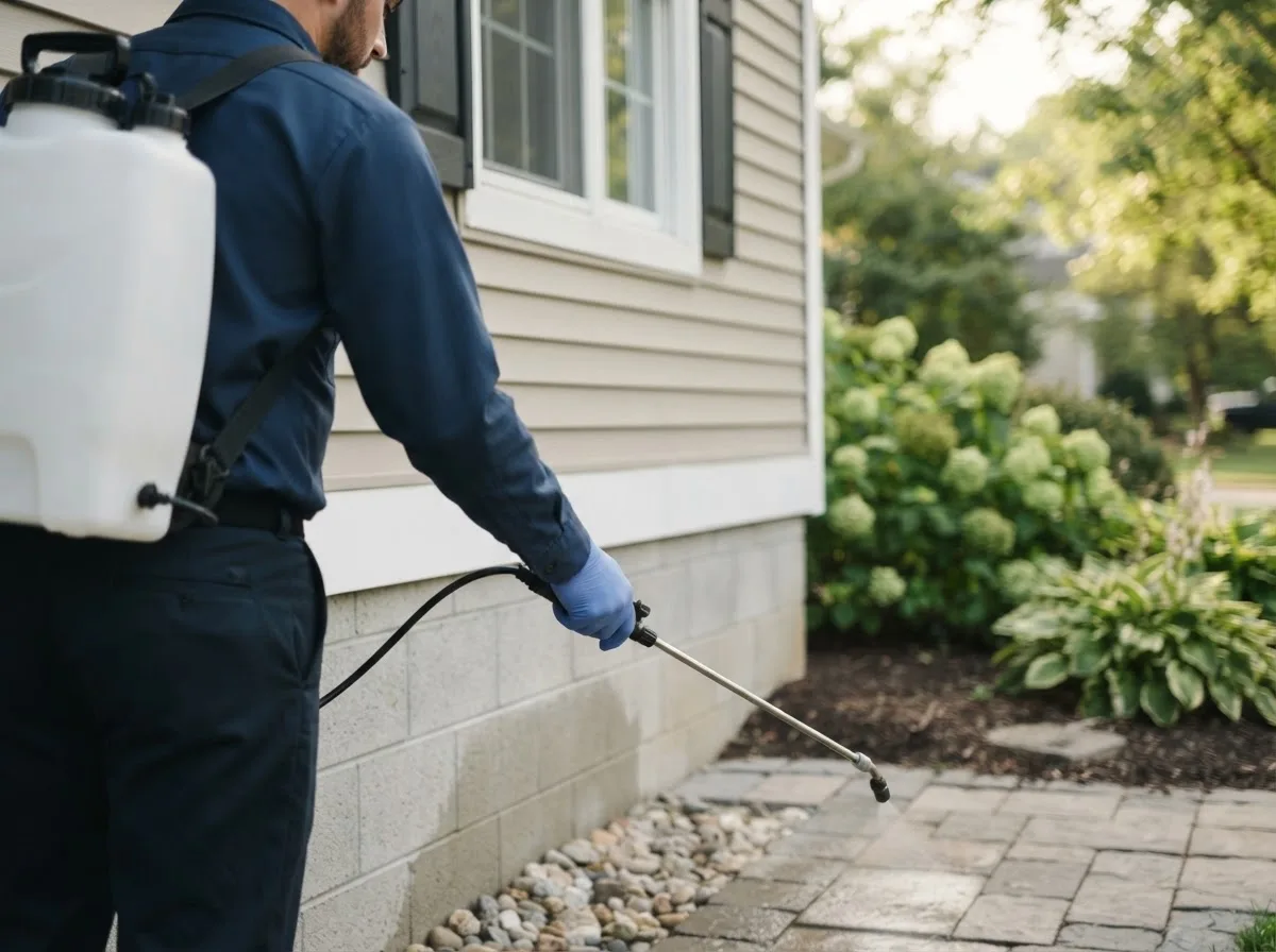 Pest control technician inspecting a home in Glencoe, MN